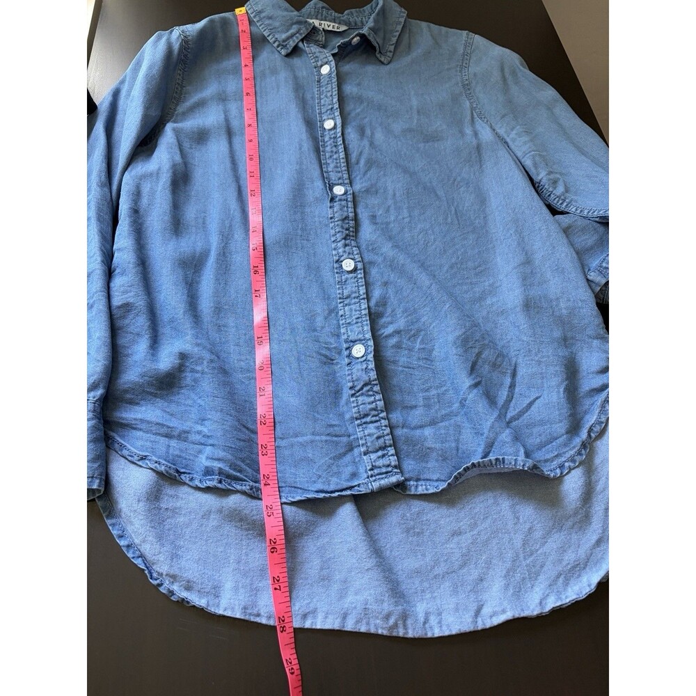 100% Tencel Lyocell Chambray Button Down Shirt Blue Small Lola River Preppy - Picture 6 of 6
